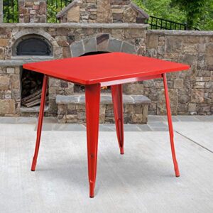 flash furniture commercial grade 31.5″ square red metal indoor-outdoor table