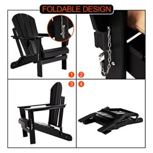 nalone Folding Adirondack Chair with Cushion with Cup Holder, HDPE Plastic Oversized Patio Chair Weather Resistant, Used in Outdoor, Fire Pit, Deck, Outside, Garden, Campfire Chairs (Black)