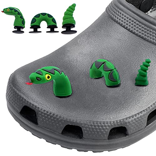 Cute Hole Shoe Charm Decoration, YeLukk Funny Crocodile, Dragon, Snake Shape PVC Shoe Buckle Manual DIY Accessory, Fashion Trend Cartoons Sandals Hole Shoe Matching Party Gift (Green2)