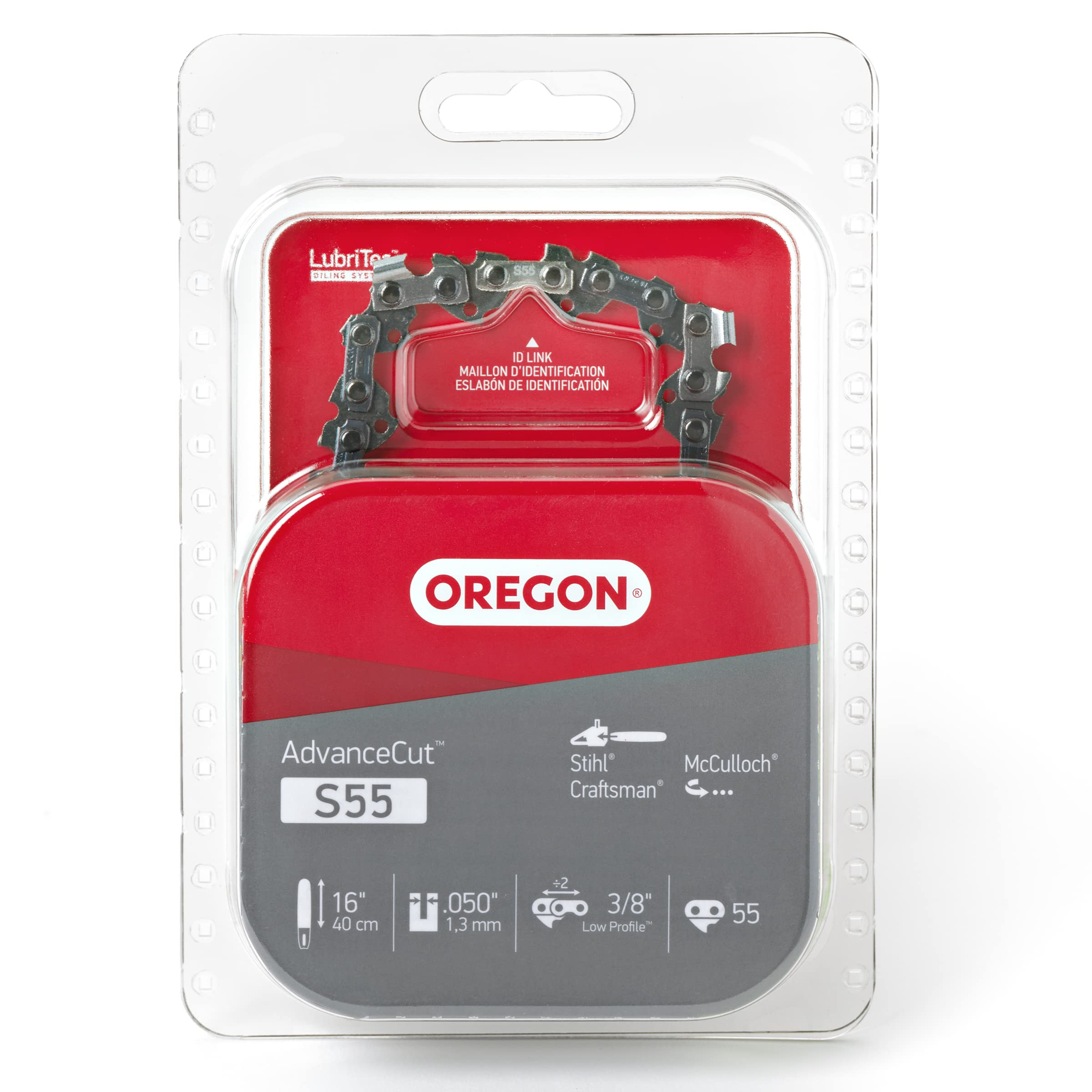 Oregon S55 AdvanceCut Chainsaw Chain for 16-Inch Bar -55 Drive Links – low-kickback chain fits McCulloch, Stihl, Wagner and more