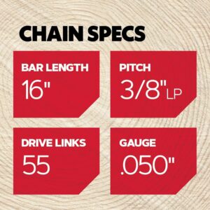 Oregon S55 AdvanceCut Chainsaw Chain for 16-Inch Bar -55 Drive Links – low-kickback chain fits McCulloch, Stihl, Wagner and more