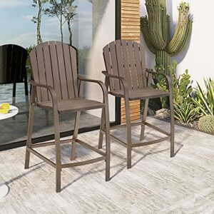 crestlive products patio wood bar stools counter height chairs all weather furniture with heavy duty aluminum frame in brown finish for outdoor indoor, pack of 2 (brown)