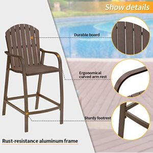 Crestlive Products Patio Wood Bar Stools Counter Height Chairs All Weather Furniture with Heavy Duty Aluminum Frame in Brown Finish for Outdoor Indoor, Pack of 2 (Brown)