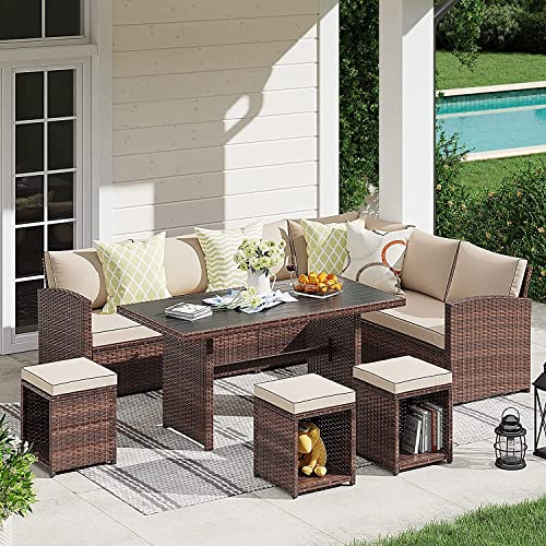 Yangming 2 Pieces Outdoor Patio Ottoman, Indoor Outdoor All Weather Rattan Wicker Ottoman Seat, Patio Rattan Furniture, Footstool Footrest Seat w/ Removable Cushions, No Assembly Required…