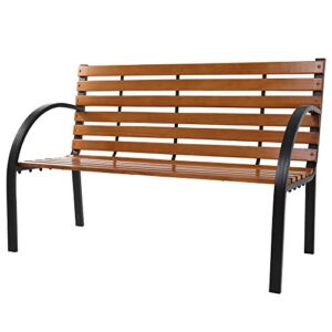 YYAO Garden Bench Love Seat Outdoor Patio Bench Metal Bench Park Bench with Backrest & Armrests,Hardwood Patio Furniture Bench for Porch Work Entryway Yard Lawn,Brown