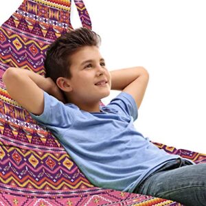 lunarable colorful lounger chair bag, native tribal art pattern repetitive geometrical motifs ornamented illustration, high capacity storage with handle container, lounger size, multicolor