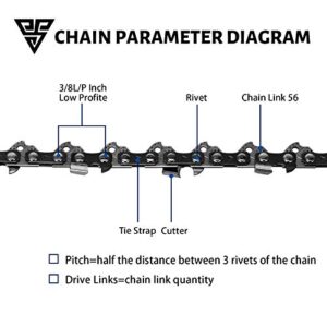 Loggers Art Gens Chainsaw Chain for 16-Inch Bar SG-S56, 3/8" LP Pitch - .050" Gauge - 56 Drive Links, Compatible with Craftsman/Sears, Echo, Homelite, McCulloch, Poulan, Worx, Chicago （3-Pack）