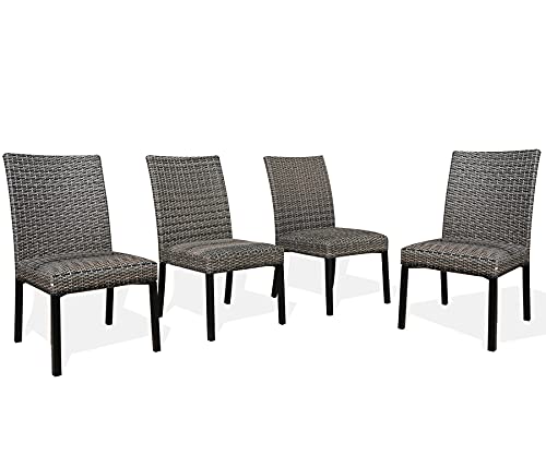 Ulaxfurniture Patio Rattan Wicker Dining Chairs Indoor Outdoor Woven Padded Chairs (Set of 4)