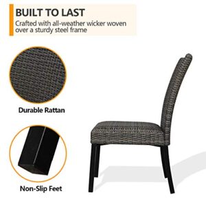 Ulaxfurniture Patio Rattan Wicker Dining Chairs Indoor Outdoor Woven Padded Chairs (Set of 4)