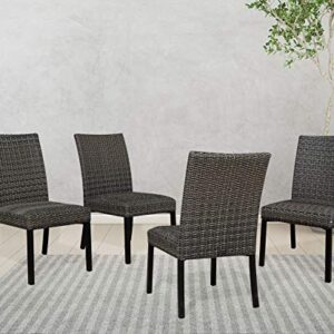 Ulaxfurniture Patio Rattan Wicker Dining Chairs Indoor Outdoor Woven Padded Chairs (Set of 4)