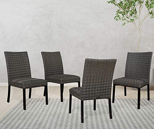 Ulaxfurniture Patio Rattan Wicker Dining Chairs Indoor Outdoor Woven Padded Chairs (Set of 4)