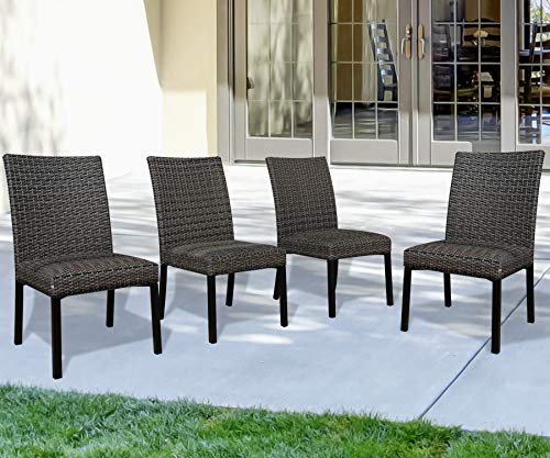 Ulaxfurniture Patio Rattan Wicker Dining Chairs Indoor Outdoor Woven Padded Chairs (Set of 4)