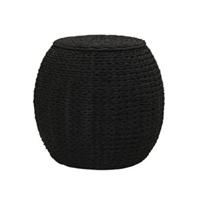 household essentials, black handwoven paper rope barrel wicker storage basket side table