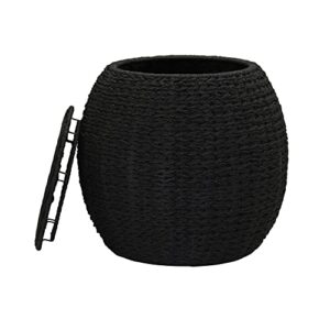 Household Essentials, Black Handwoven Paper Rope Barrel Wicker Storage Basket Side Table