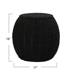 Household Essentials, Black Handwoven Paper Rope Barrel Wicker Storage Basket Side Table
