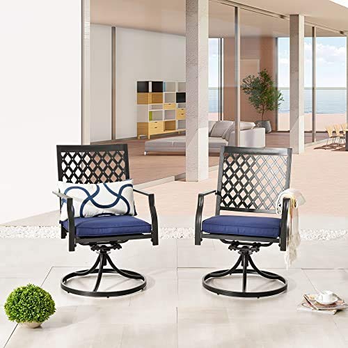 LOKATSE HOME Patio Swivel Dining Chairs Set of 2 with Cushion Bistro Outdoor Furniture for Garden Backyard Poolside, Blue