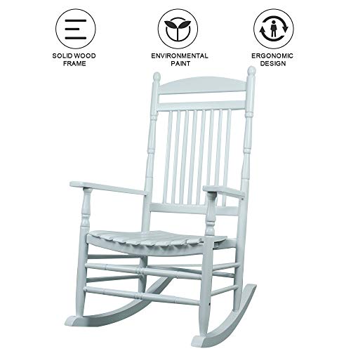 Caymus Solid Hardwood Outdoor Rocking Chair Country Plantation Porch Rocker Provide Comfortable Seating on Patio or Deck (Chair, White)