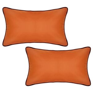 howdy deco 2 pcs waterproof lumbar pillow covers 12×20 inches of silicone leather anti-fading rectangle pillowcases soft durable for outdoor decoration garden terrace canopy balcony sofa, brown