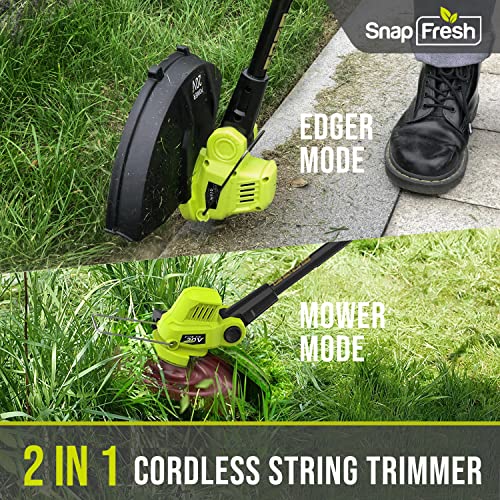 Cordless String Trimmer - SnapFresh Battery Operated LawnTrimmer, 20V Line String Trimmer with Battery & Charger for Adjustable Angle Cutting, Lightweight String Trimmer / Edger in Garden & Outdoor