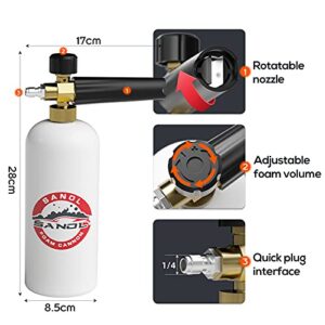 SANOL Foam Cannon with 1/4 Quick Connect for Pressure Washer Gun and Wand with 1L Bottle 5 Pressure Washer Nozzle Tips