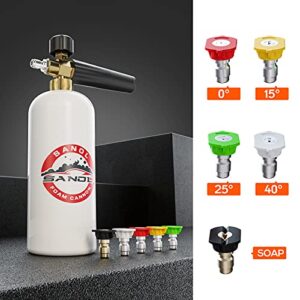 SANOL Foam Cannon with 1/4 Quick Connect for Pressure Washer Gun and Wand with 1L Bottle 5 Pressure Washer Nozzle Tips