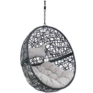 sunnydaze jackson hanging egg chair – resin wicker – modern all-weather construction – outdoor lounging chair – large basket style with removable gray cushions