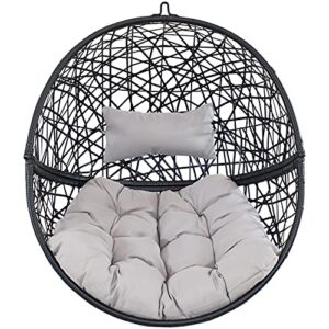 Sunnydaze Jackson Hanging Egg Chair - Resin Wicker - Modern All-Weather Construction - Outdoor Lounging Chair - Large Basket Style with Removable Gray Cushions