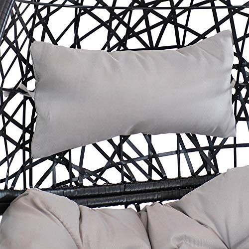 Sunnydaze Jackson Hanging Egg Chair - Resin Wicker - Modern All-Weather Construction - Outdoor Lounging Chair - Large Basket Style with Removable Gray Cushions