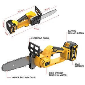 Weikeisa 10''Handheld Brushless Cordless Chainsaw,Power Chain Saws for Gardening Wood Cutting Tree Trimming,20v 4.0Ah Rechargeable Battery Powered Pruning Saw ,With 2 Battery,Quick Charger, 2 Chains