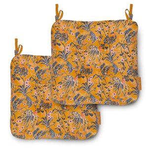vera bradley by classic accessories water-resistant patio chair cushions, 19 x 19 x 5 inch, 2 pack, rain forest toile gold, chair seat cushions