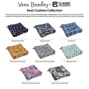 Vera Bradley by Classic Accessories Water-Resistant Patio Chair Cushions, 19 x 19 x 5 Inch, 2 Pack, Rain Forest Toile Gold, Chair Seat Cushions