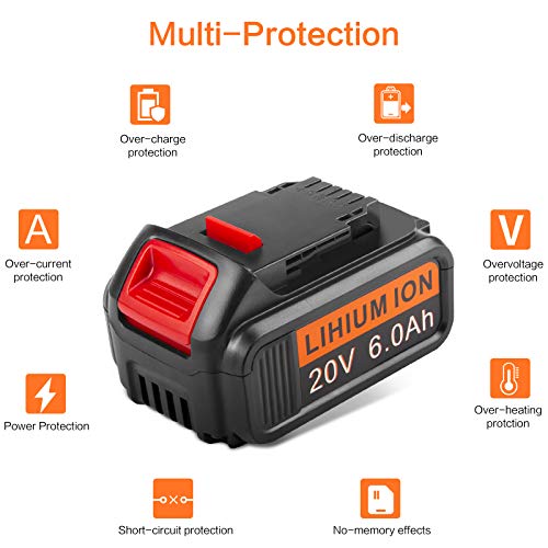 ARyee 6000mAh Battery Replacement for Dewalt 20 Volt MAX Lithium Ion Battery DCB205 DCB200 DCB206 DCB206-2 DCB204 DCB204BT-2 DCB203 DCB201 with LED Indicator (1)