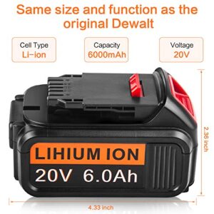 ARyee 6000mAh Battery Replacement for Dewalt 20 Volt MAX Lithium Ion Battery DCB205 DCB200 DCB206 DCB206-2 DCB204 DCB204BT-2 DCB203 DCB201 with LED Indicator (1)