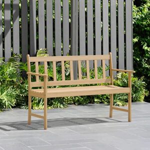 amazonia barcelona 2-seat patio bench | teak finish | durable and ideal for indoors and outdoors, light brown
