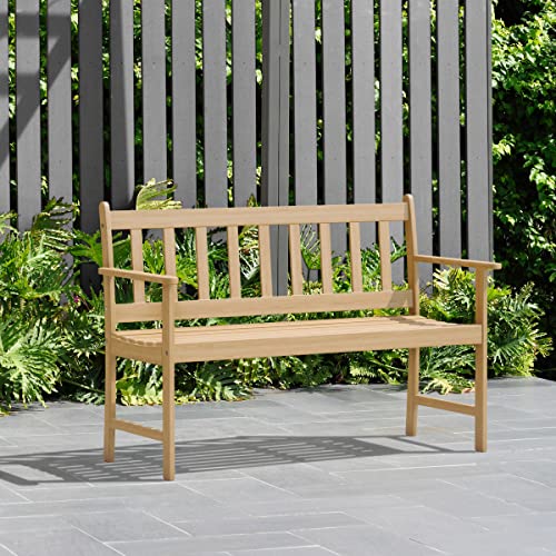 Amazonia Barcelona 2-Seat Patio Bench | Teak Finish | Durable and Ideal for Indoors and Outdoors, Light Brown