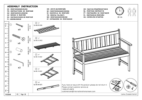 Amazonia Barcelona 2-Seat Patio Bench | Teak Finish | Durable and Ideal for Indoors and Outdoors, Light Brown