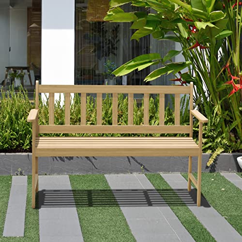 Amazonia Barcelona 2-Seat Patio Bench | Teak Finish | Durable and Ideal for Indoors and Outdoors, Light Brown