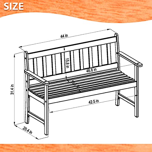 Amazonia Barcelona 2-Seat Patio Bench | Teak Finish | Durable and Ideal for Indoors and Outdoors, Light Brown