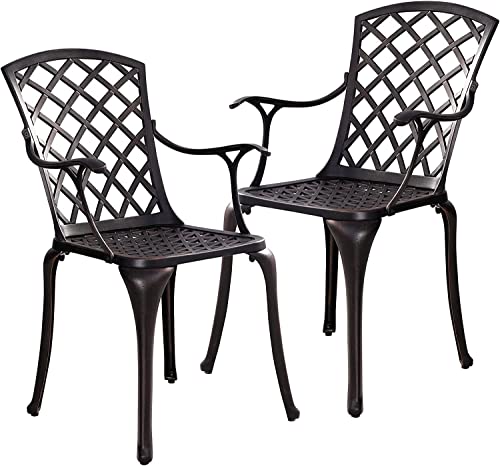 Withniture Aluminum Patio Chairs Set of 2, All Weather Outdoor Dining Chairs with Arms,Patio Dining Chairs,Patio Seating Outdoor Chairs,for Balcony, Backyard, Garden, Bronze