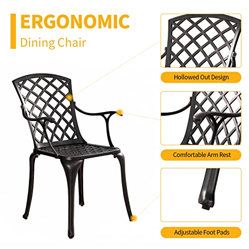 Withniture Aluminum Patio Chairs Set of 2, All Weather Outdoor Dining Chairs with Arms,Patio Dining Chairs,Patio Seating Outdoor Chairs,for Balcony, Backyard, Garden, Bronze