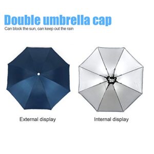 Hunter's Tail UV Umbrella Hat, with Umbrella Fishing Gardening Folding Umbrella One Canopy, Dark Blue, 65cm Blue