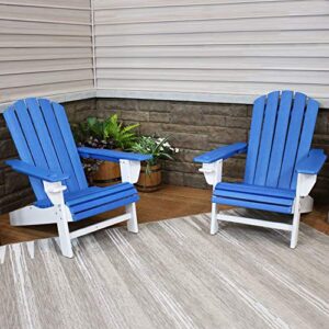 Sunnydaze All-Weather Blue/White Outdoor Adirondack Chairs with Drink Holders - Set of 2 - Heavy Duty HDPE Weatherproof Patio Chair - Ideal for Lawn, Garden, and Around The Firepit