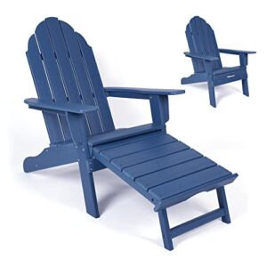 katdans adirondack chair weather resistant-outdoor fire pit chairs – adirondack chair with retractable ottoman – patio chair for outside, garden, backyard, campfire – navy blue – od211212bl