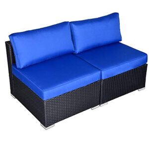 sunvivi outdoor patio couch, 2 piece wicker outdoor sectional sofa with removable navy blue cushions, extra armless sofa furniture