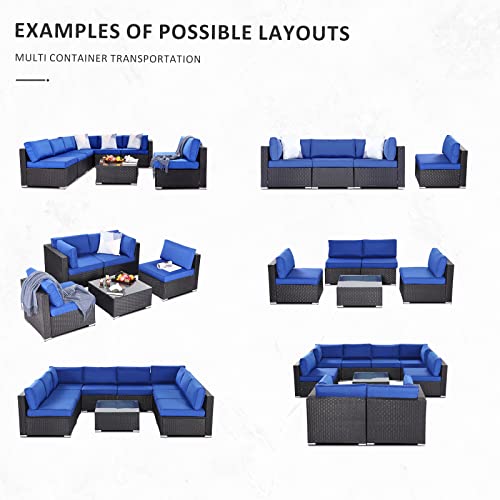 SUNVIVI OUTDOOR Patio Couch, 2 Piece Wicker Outdoor Sectional Sofa with Removable Navy Blue Cushions, Extra Armless Sofa Furniture