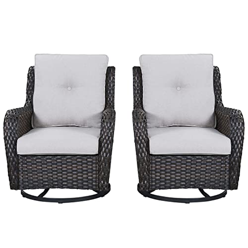 Rilyson Wicker Rocking Chair Swivel Chairs - 2 Piece Rocker Patio Chairs Set Rattan Rocking Chair for Outdoor Porch Deck Garden Backyard (Brown/Beige)