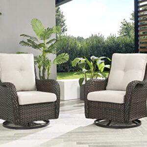 Rilyson Wicker Rocking Chair Swivel Chairs - 2 Piece Rocker Patio Chairs Set Rattan Rocking Chair for Outdoor Porch Deck Garden Backyard (Brown/Beige)