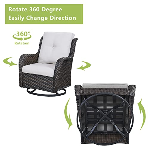 Rilyson Wicker Rocking Chair Swivel Chairs - 2 Piece Rocker Patio Chairs Set Rattan Rocking Chair for Outdoor Porch Deck Garden Backyard (Brown/Beige)