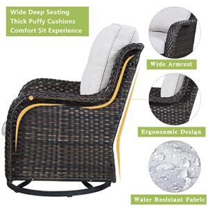 Rilyson Wicker Rocking Chair Swivel Chairs - 2 Piece Rocker Patio Chairs Set Rattan Rocking Chair for Outdoor Porch Deck Garden Backyard (Brown/Beige)