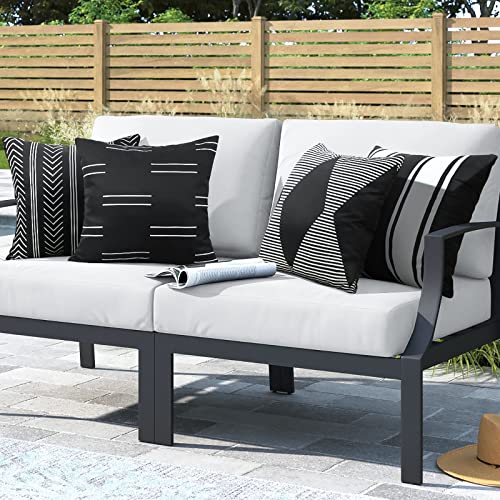 Adabana Set of 4 Outdoor Waterproof Throw Pillow Covers 18x18 Boho Decorative Pillows Case for Patio Furniture Garden(Black-Geometric)